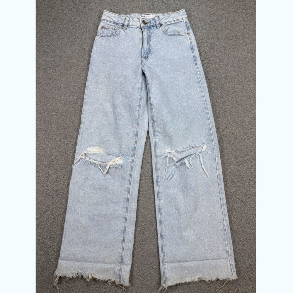 Garage Wide Leg Jeans Women's 0 Blue Light Wash Frayed Hem High Rise Distressed